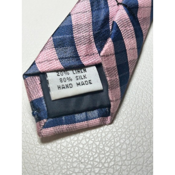 Pink Blue Plaid Silk Linen Necktie Men's Tie‎ Office Preppy 3.5 inches - Picture 4 of 5